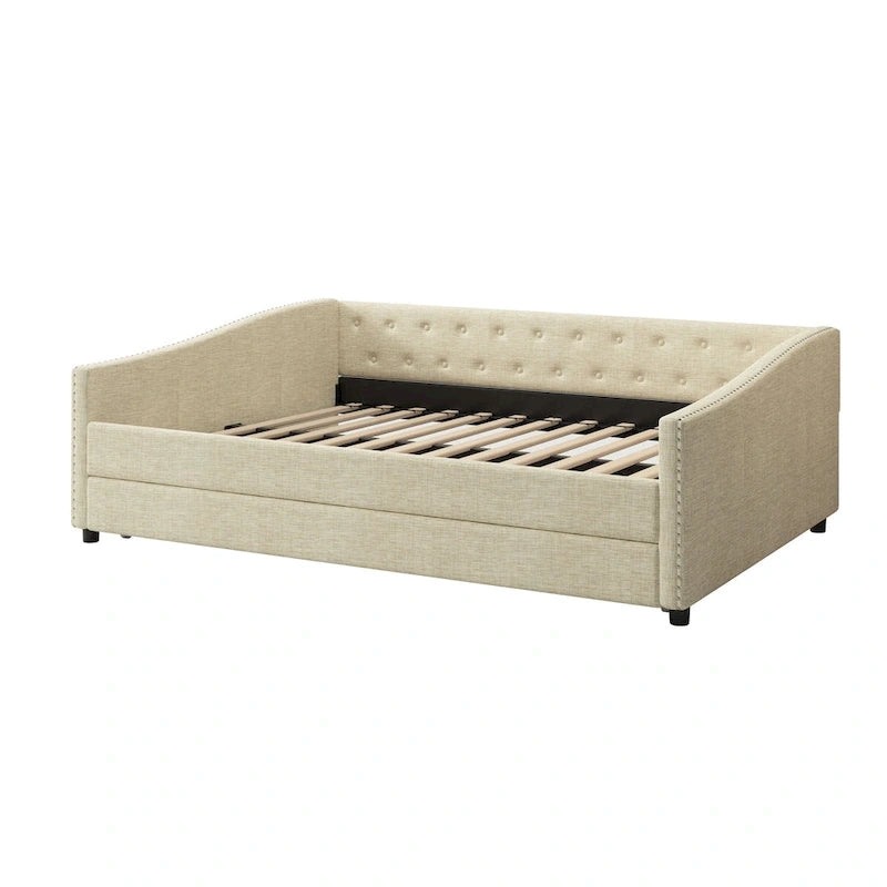 Gris clair / Gris foncé / Beige Lit de jour matelassé avec rangement, deux places et double, 1 personne