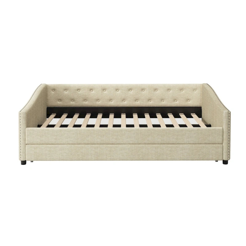 Gris clair / Gris foncé / Beige Lit de jour matelassé avec rangement, deux places et double, 1 personne