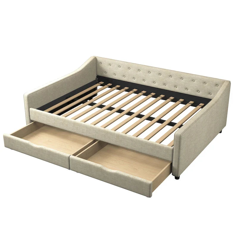 Gris clair / Gris foncé / Beige Lit de jour matelassé avec rangement, deux places et double, 1 personne