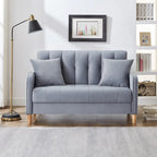 Causeuse capitonnée en velours bleu clair / gris / orange / beige — 2 places