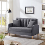 Causeuse capitonnée en velours bleu clair / gris / orange / beige — 2 places