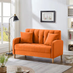 Causeuse capitonnée en velours bleu clair / gris / orange / beige — 2 places