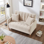 Causeuse capitonnée en velours bleu clair / gris / orange / beige — 2 places