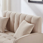 Causeuse capitonnée en velours bleu clair / gris / orange / beige — 2 places