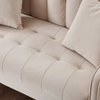 Causeuse capitonnée en velours bleu clair / gris / orange / beige — 2 places