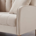 Causeuse capitonnée en velours bleu clair / gris / orange / beige — 2 places
