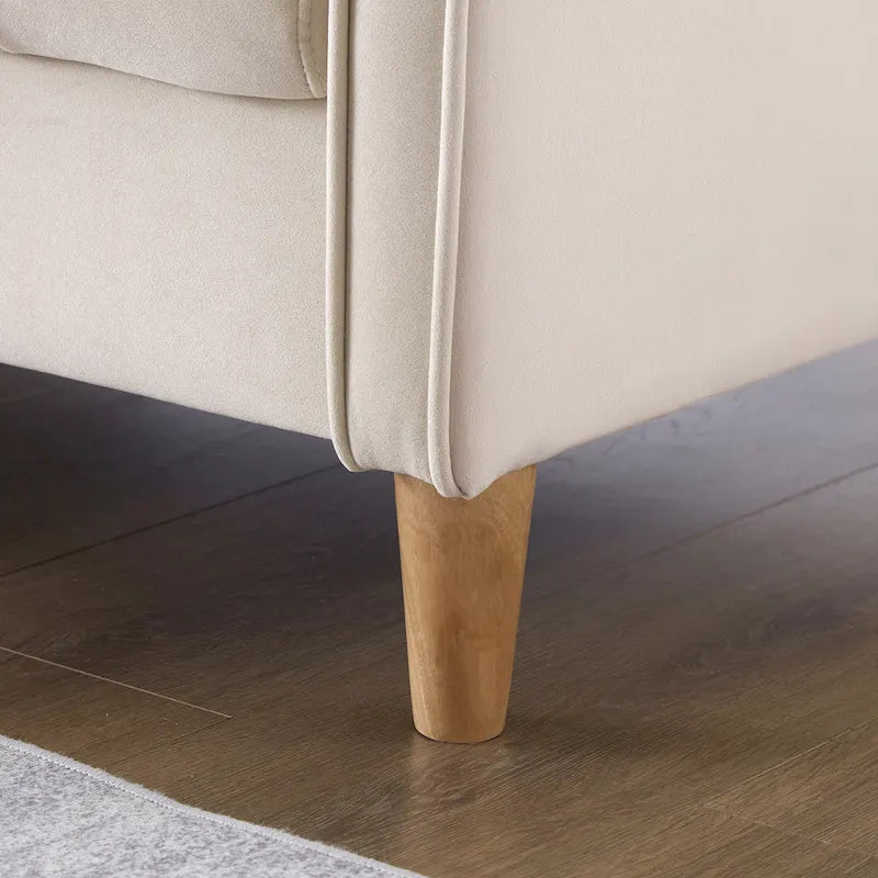 Causeuse capitonnée en velours bleu clair / gris / orange / beige — 2 places