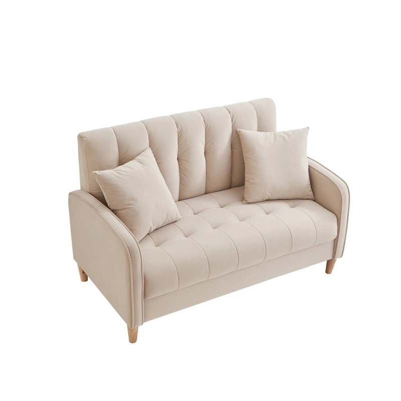 Causeuse capitonnée en velours bleu clair / gris / orange / beige — 2 places