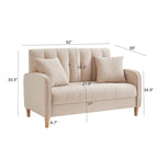 Causeuse capitonnée en velours bleu clair / gris / orange / beige — 2 places