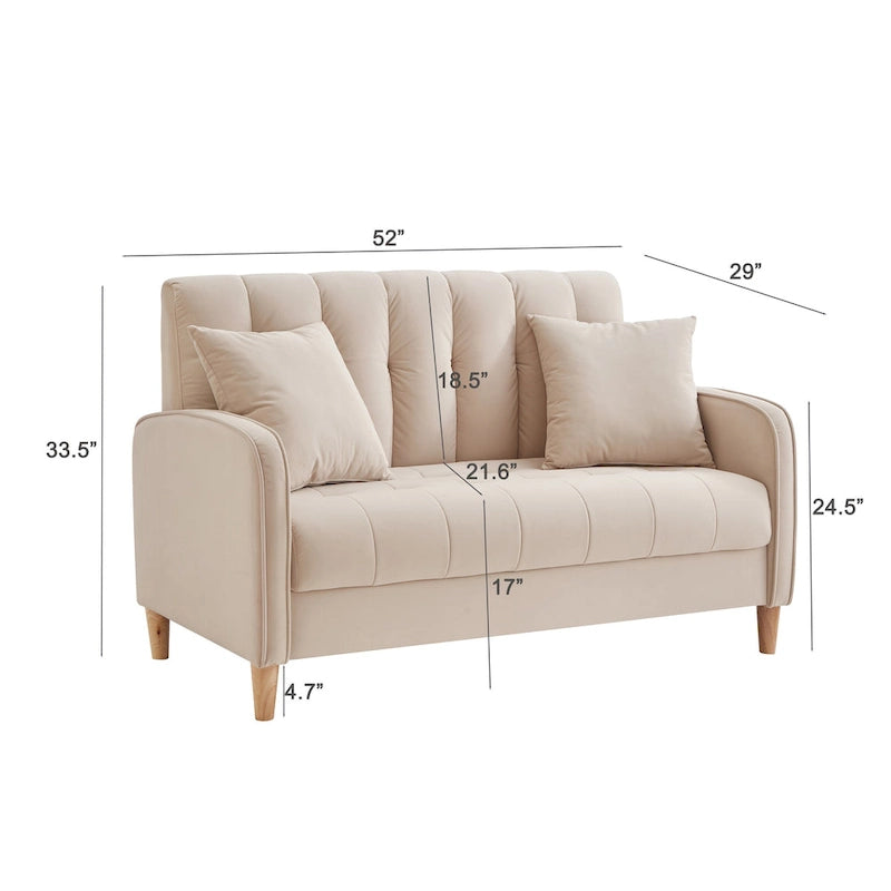 Causeuse capitonnée en velours bleu clair / gris / orange / beige — 2 places