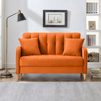 Causeuse capitonnée en velours bleu clair / gris / orange / beige — 2 places