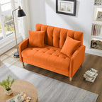 Causeuse capitonnée en velours bleu clair / gris / orange / beige — 2 places