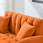 Causeuse capitonnée en velours bleu clair / gris / orange / beige — 2 places