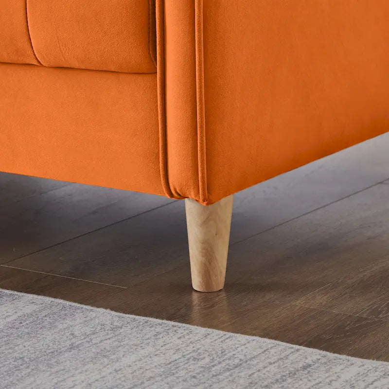Causeuse capitonnée en velours bleu clair / gris / orange / beige — 2 places