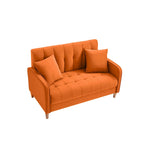 Causeuse capitonnée en velours bleu clair / gris / orange / beige — 2 places