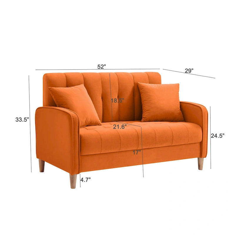 Causeuse capitonnée en velours bleu clair / gris / orange / beige — 2 places