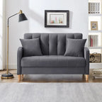 Causeuse capitonnée en velours bleu clair / gris / orange / beige — 2 places