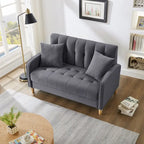 Causeuse capitonnée en velours bleu clair / gris / orange / beige — 2 places