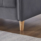 Causeuse capitonnée en velours bleu clair / gris / orange / beige — 2 places