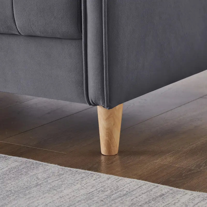Causeuse capitonnée en velours bleu clair / gris / orange / beige — 2 places