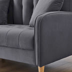 Causeuse capitonnée en velours bleu clair / gris / orange / beige — 2 places
