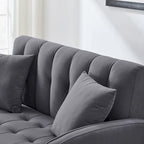 Causeuse capitonnée en velours bleu clair / gris / orange / beige — 2 places