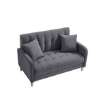Causeuse capitonnée en velours bleu clair / gris / orange / beige — 2 places