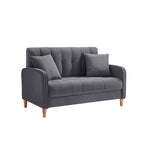 Causeuse capitonnée en velours bleu clair / gris / orange / beige — 2 places
