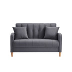 Causeuse capitonnée en velours bleu clair / gris / orange / beige — 2 places