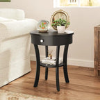 Table d'appoint ronde à 2 niveaux avec tiroir, blanche/noire — 1 personne