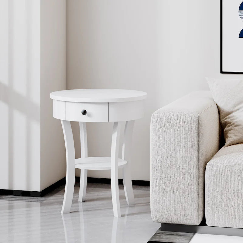 Table d'appoint ronde à 2 niveaux avec tiroir, blanche/noire — 1 personne