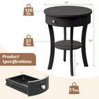 Table d'appoint ronde à 2 niveaux avec tiroir, blanche/noire — 1 personne