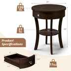 Table d'appoint ronde à 2 niveaux avec tiroir, blanche/noire — 1 personne
