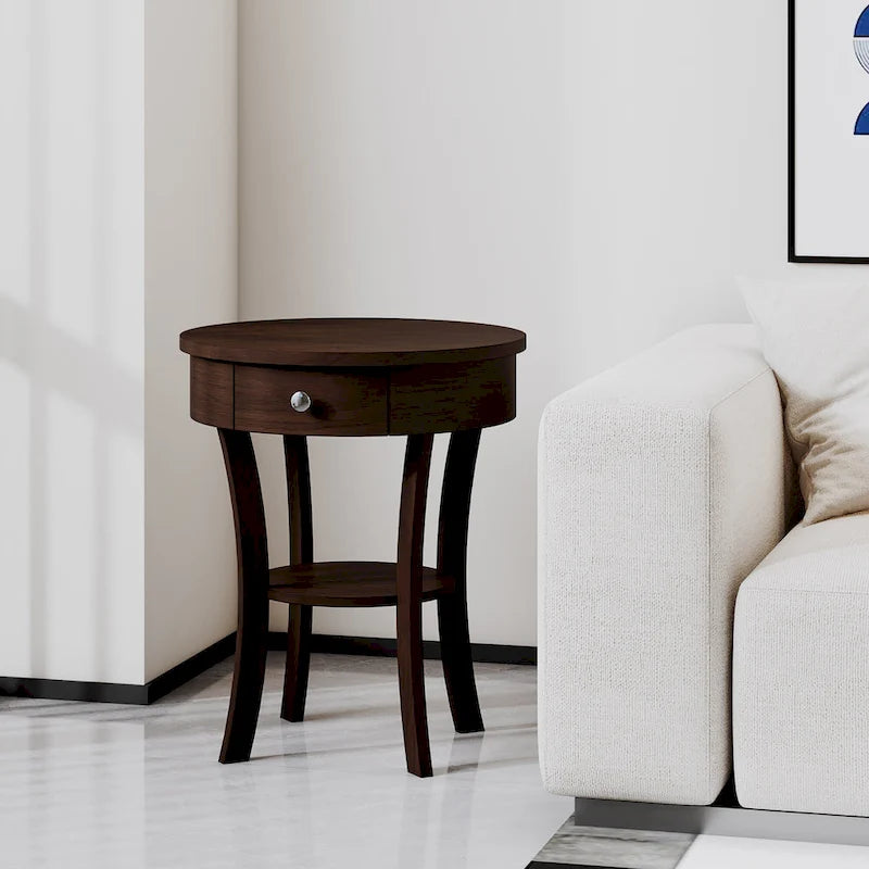 Table d'appoint ronde à 2 niveaux avec tiroir, blanche/noire — 1 personne