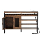 Meuble bar marron de 55 pouces avec lumières LED et prises de courant, style industriel