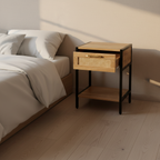 Table d'appoint en rotin et bois blanc/naturel avec tiroir — Lot de 2