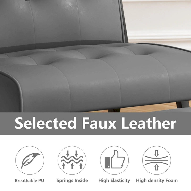Fauteuil d'appoint sans accoudoirs avec ottoman en similicuir marron/gris/noir de style Mid-Century – 1 place