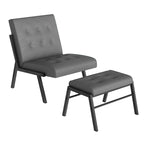 Fauteuil d'appoint sans accoudoirs avec ottoman en similicuir marron/gris/noir de style Mid-Century – 1 place