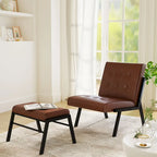 Fauteuil d'appoint sans accoudoirs avec ottoman en similicuir marron/gris/noir de style Mid-Century – 1 place