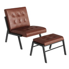 Fauteuil d'appoint sans accoudoirs avec ottoman en similicuir marron/gris/noir de style Mid-Century – 1 place