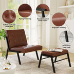 Fauteuil d'appoint sans accoudoirs avec ottoman en similicuir marron/gris/noir de style Mid-Century – 1 place