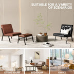 Fauteuil d'appoint sans accoudoirs avec ottoman en similicuir marron/gris/noir de style Mid-Century – 1 place