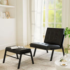 Fauteuil d'appoint sans accoudoirs avec ottoman en similicuir marron/gris/noir de style Mid-Century – 1 place