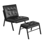 Fauteuil d'appoint sans accoudoirs avec ottoman en similicuir marron/gris/noir de style Mid-Century – 1 place