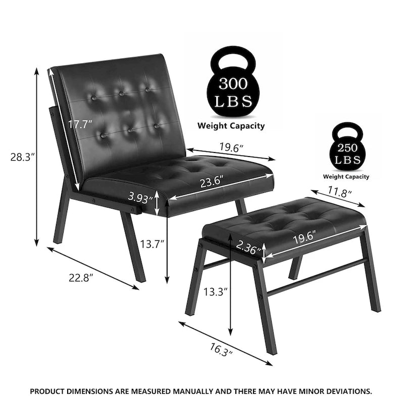 Fauteuil d'appoint sans accoudoirs avec ottoman en similicuir marron/gris/noir de style Mid-Century – 1 place