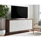 Meuble console en bois brun et blanc – Portes à motif de ficelle, assemblage par 1 personne, 3 tailles