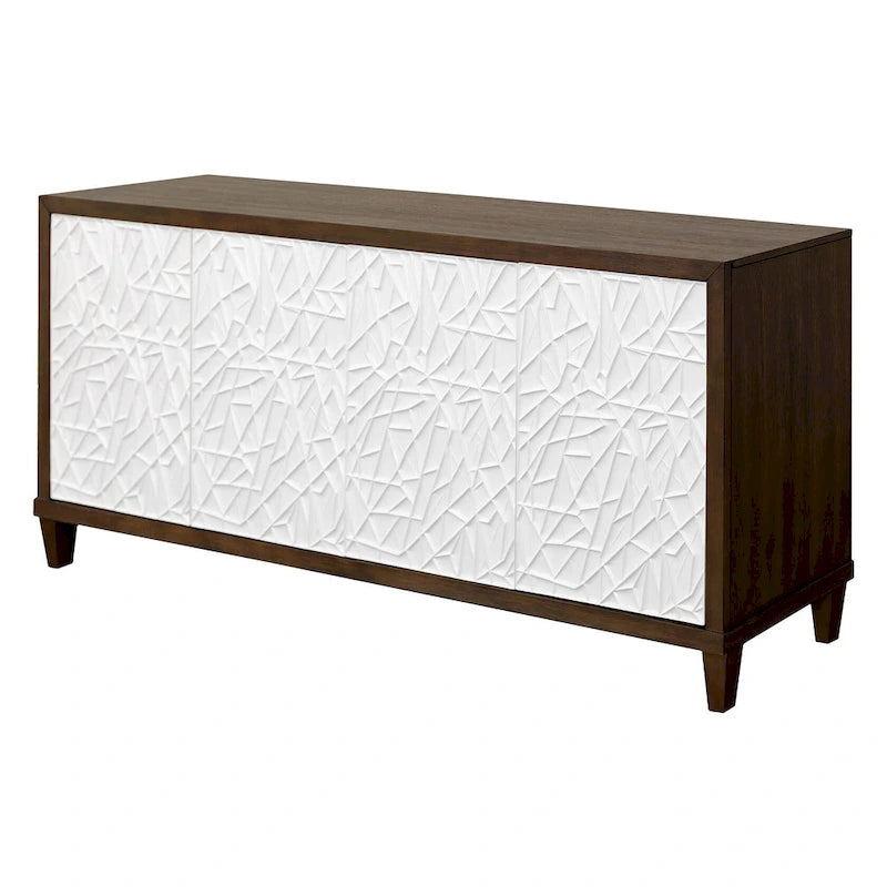 Meuble console en bois brun et blanc – Portes à motif de ficelle, assemblage par 1 personne, 3 tailles