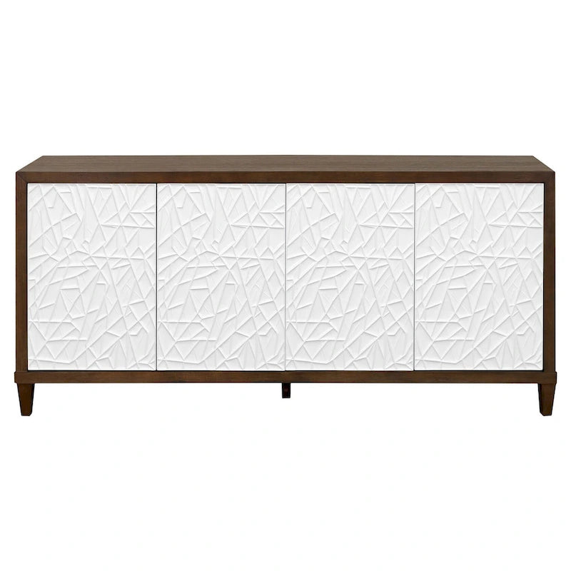 Meuble console en bois brun et blanc – Portes à motif de ficelle, assemblage par 1 personne, 3 tailles