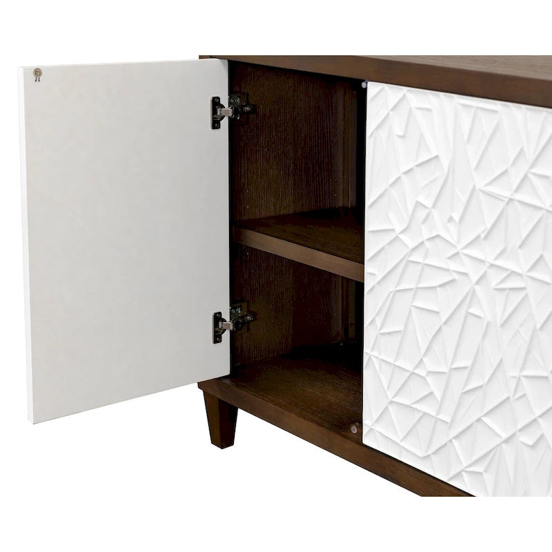Meuble console en bois brun et blanc – Portes à motif de ficelle, assemblage par 1 personne, 3 tailles