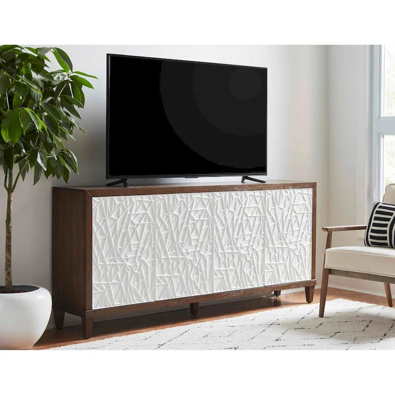 Meuble console en bois brun et blanc – Portes à motif de ficelle, assemblage par 1 personne, 3 tailles